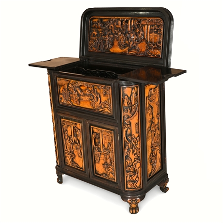 1940s–50s Chinese Carved Hardwood Bar Cabinet