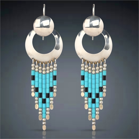 Vintage Sterling Silver and Turquoise Bead Earrings