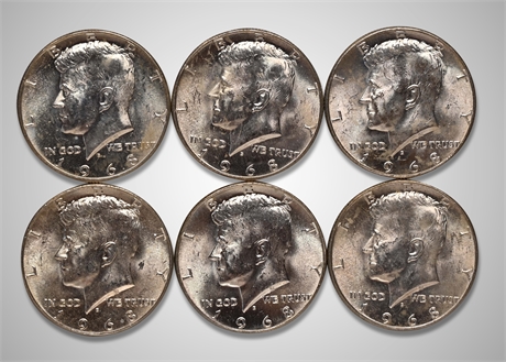 1968 (6) Kennedy Silver Half Dollars