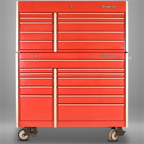 Snap On KRL1001 Red Double Bank Tool Chest  + Top Cabinet With Ten Drawers