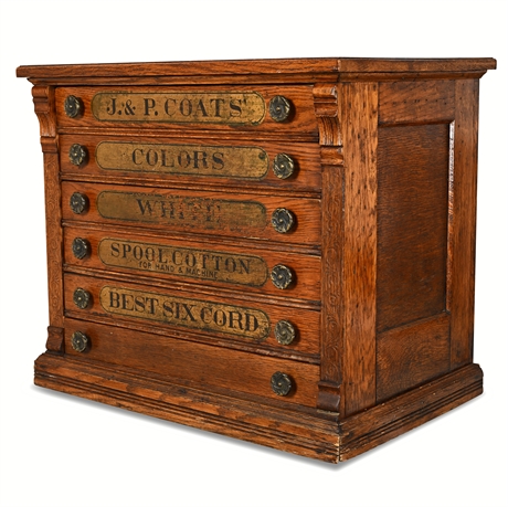 Antique J. & P. Coats Oak Spool Cabinet – 5 Drawer Store Display