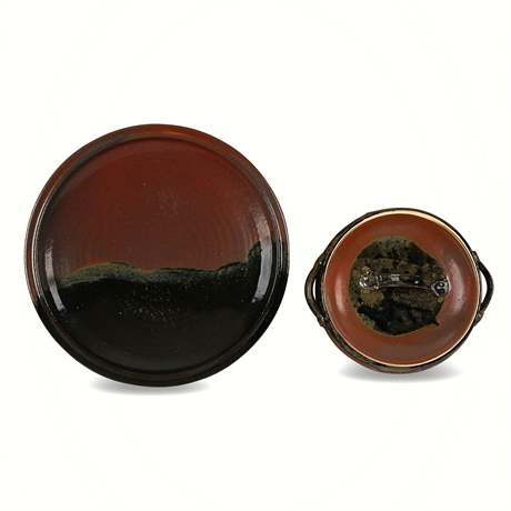 Sam Ginocchio New Mexico Studio Pottery Casserole &amp; Platter, Tenmoku Glaze