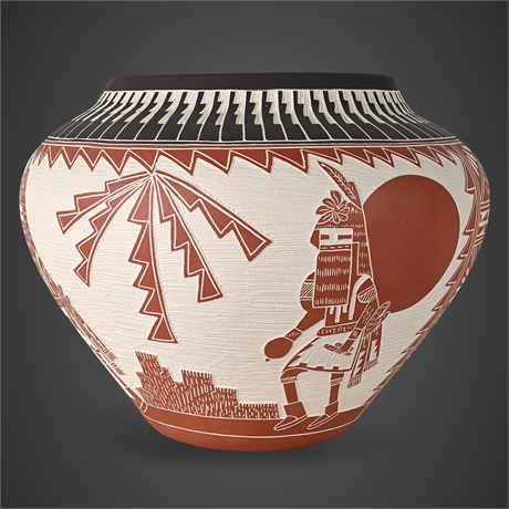 Michael & Robin Romero Acoma Pueblo Pottery Jar — Etched Kachina Design, Signed
