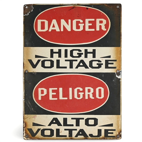 Vintage Porcelain “Danger High Voltage” Sign - Bilingual by Stonehouse Signs, De