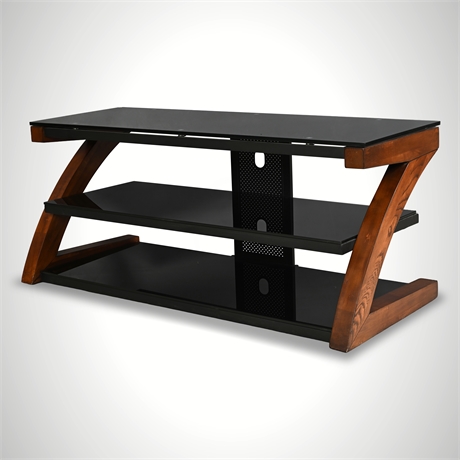52" Glass TV Stand Console with Wood Frame – 3 Shelf Media Unit