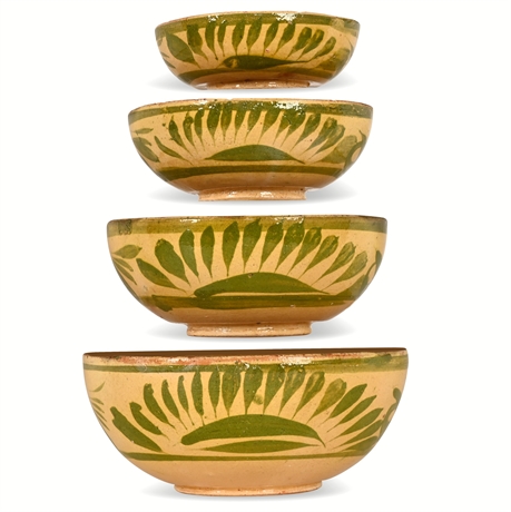 Tlaquepaque Yellow Nesting Bowls (Set of 4) — Hand-Painted, Vintage Mexican