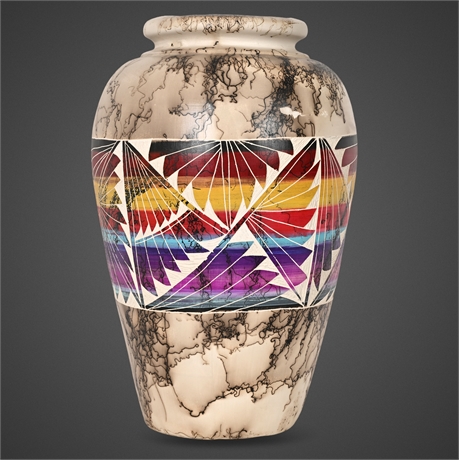 Shirley Smith Navajo Sgraffito Horsehair Pottery Vase — 16.5"