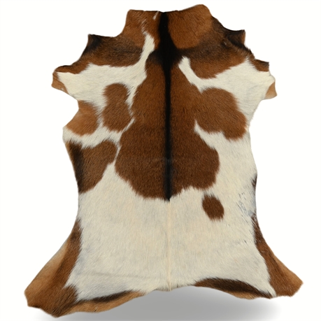 Goat Hide Rug – Brown and White – 34" x 27"