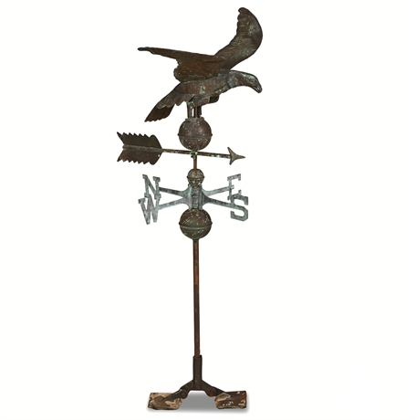 Full-Bodied Copper Eagle Weathervane with Directional & Iron Base