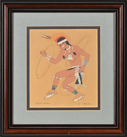 Harrison Begay Navajo Serigraph – “Hoop Dance,” Framed Native American Print