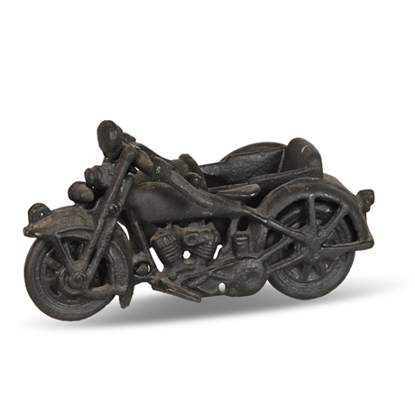 Vintage Cast Iron Motorcycle with Sidecar