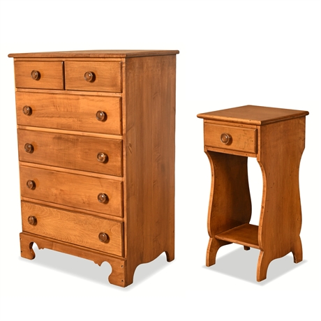 Vintage Solid Maple Bedroom Set – Chest, Nightstand & Headboard