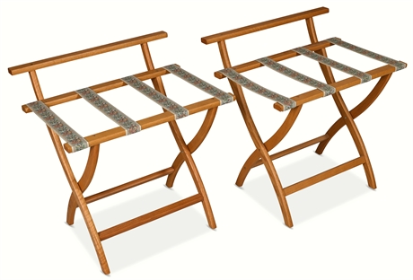 Pair Solid Oak Folding Luggage Stands