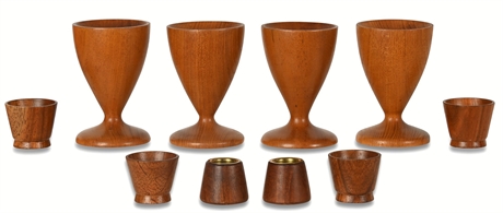 Assorted Mid Century Teak Candleholders and Egg Cups