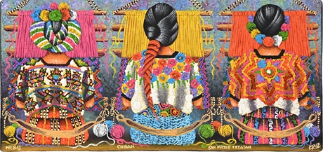 Cruz Sunú Oil Painting – Nebaj, Cobán & Ixtatán Weavers, 7" x 15.25"