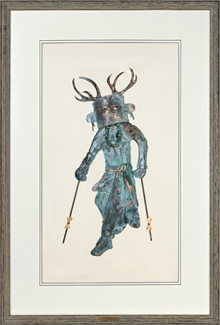 Bob Cooper “Deer Dancer” Patinated Copper Wall Sculpture – Framed