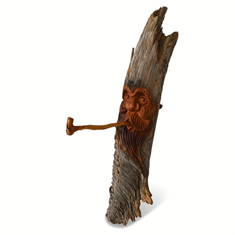 Florence Serna Attributed Hand-Carved Cottonwood Pipe-Smoking Face