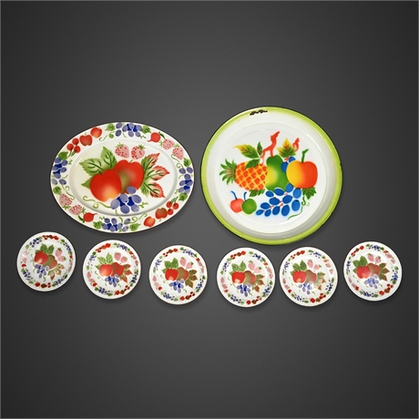 Stenciled Enamelware Fruit Motif Serving Set, 10 Pieces — Hong Kong