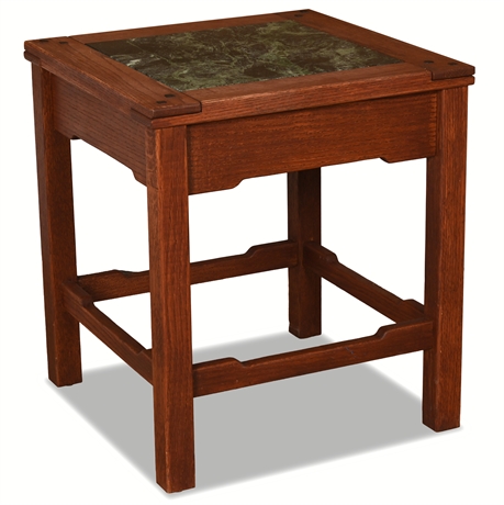 Arts & Crafts Oak Table w/ Empress Green Marble Top