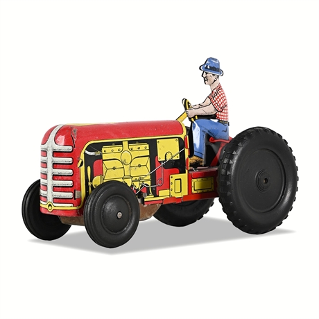 Courtland "Walt Reach" Tin Litho Windup Farm Tractor with Farmer, c. 1950s