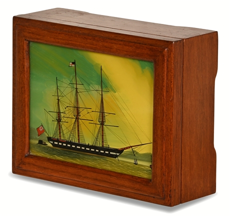 Vintage Reverse Painted Ship Dresser Box