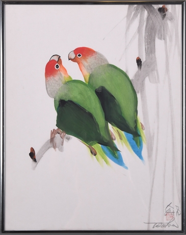 Original Watercolor on Silk by Tai Poon, Signed, COA