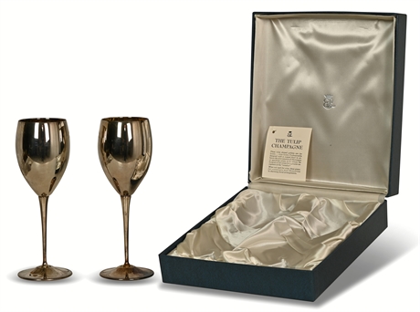 EL De Uberti Pair Tulip Champagne Silver & Gold Plated Coupe Glasses
