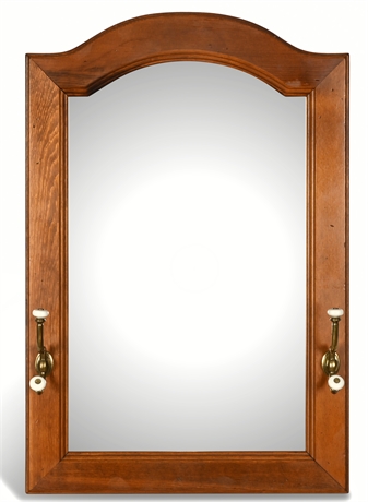 Solid Pine Frame Mirror with Brass & Porcelain Hooks