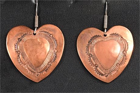 Stamped Copper Heart Earrings