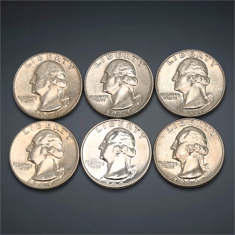 1964 (6) Washington Silver Uncirculated Quarters