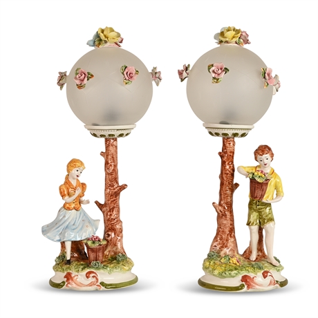 Vintage Capodimonte Figural Lamps