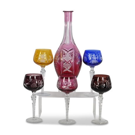 Bohemian Cut to Clear Decanter Set