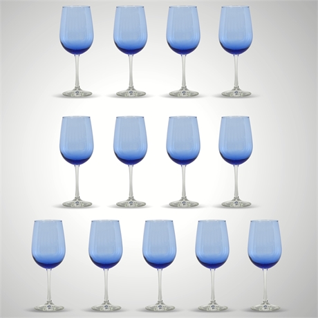 Set of 13 Elegant Blue Ombre Wine Glasses