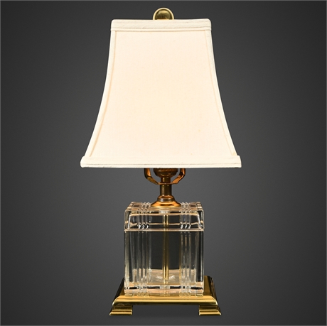 Paul Hanson Attributed Brass & Crystal Table Lamp — 3-Way Switch, 16.5"
