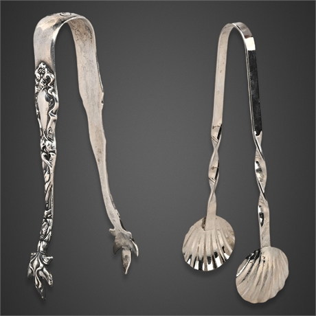 Sterling Silver Sugar Tongs Lot — RW&S Ornate & Raimond Shell, 21.48g