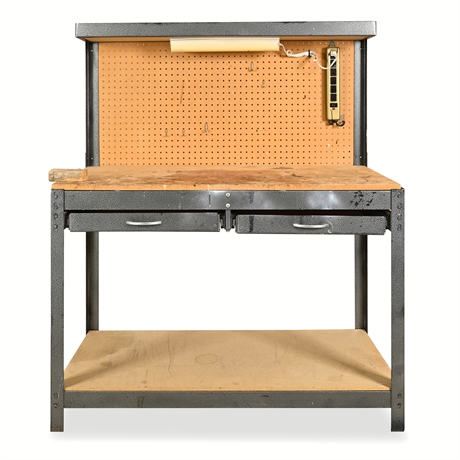 Heavy-Duty Steel Workbench with Pegboard, Light & Power Strip