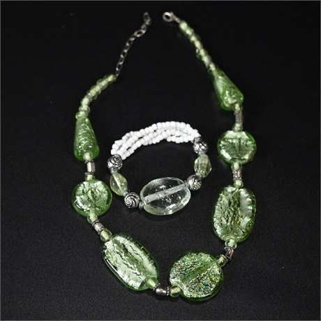 Art Glass Necklace and Bracelet Set