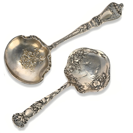 Pair Art Nouveau Sterling Silver Bon Bon Spoons