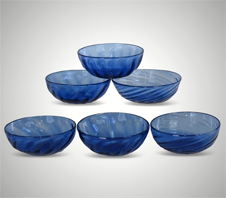 Set of 6 Hand Blown Cobalt Blue Glass Bowls