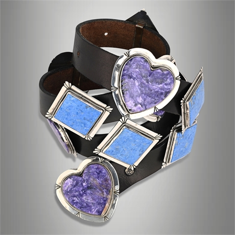 Navajo Sterling Silver Concho Belt by Mary Ellen Coleman | Charoite & Lapis