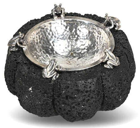 Emilia Castillo Volcanic Stone Molcajete with Silver Frogs