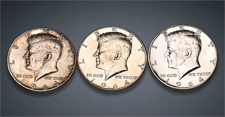1964 (3) Kennedy Silver Half Dollars