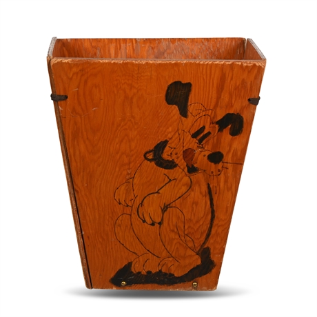 1950's Pluto Folk Art Wood Waste Basket