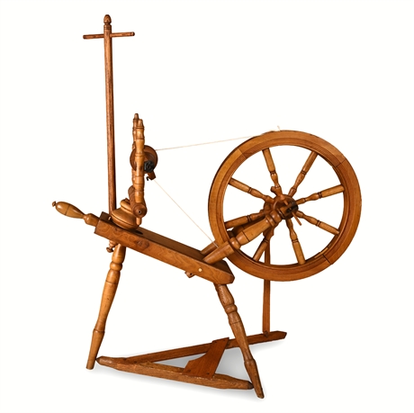 Antique Saxony Spinning Wheel, Solid Wood & Iron