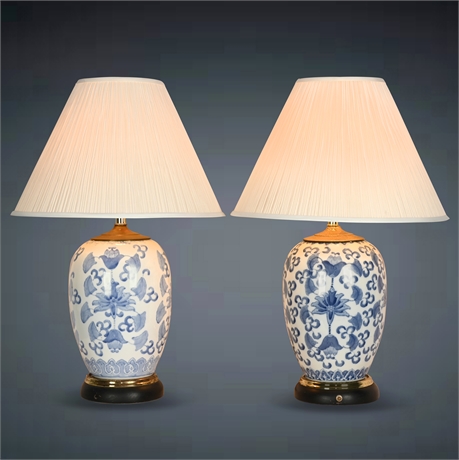 Pair of Chinese Ginger Jar Style Ceramic Table Lamps