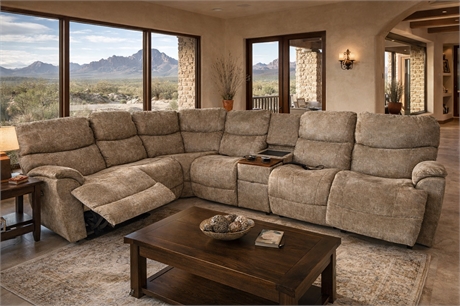 La-Z-Boy Trouper PowerRecline Sectional Sofa 5-Pc — USB, Console, Headrests