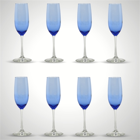 Set of 8 Blue Ombre Glass Champagne Flutes