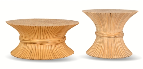 Vintage McGuire-Style Sheaf of Wheat Rattan Cocktail Tables