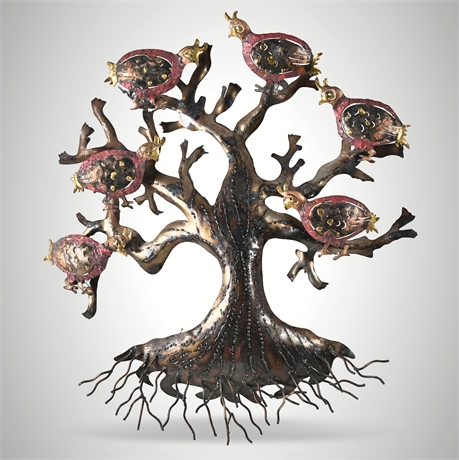 Quail in the Tree Wall Sculpture — Steel & Brass