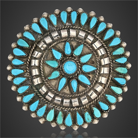 Vintage Navajo Sterling & Sleeping Beauty Turquoise Cluster Pendant Brooch